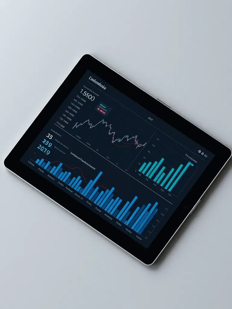 Modern digital tablet showing financial charts and graphs on