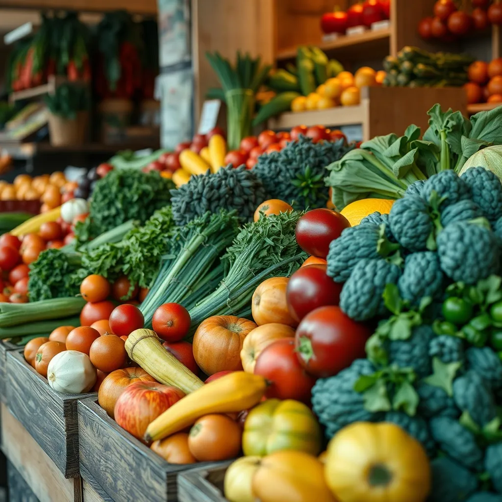 A close-up shot of fresh vegetables and fruits at a European